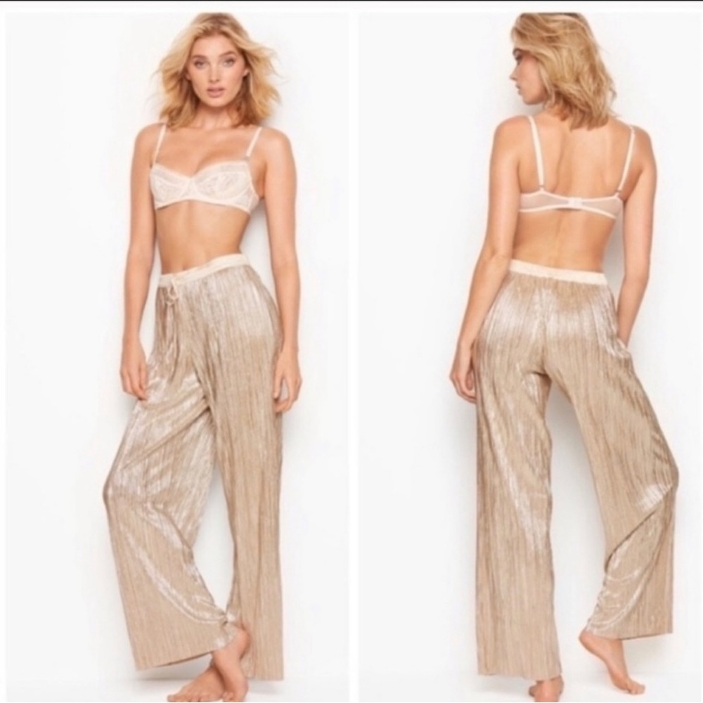Victoria's Secret Metallic Shine Pleat Pant in Champagne Gold Size M BNWT